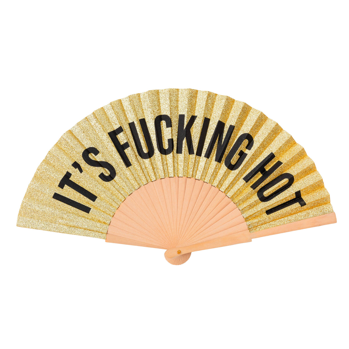Abanico «It’s Fucking Hot» · Purpurina dorada · Fisura