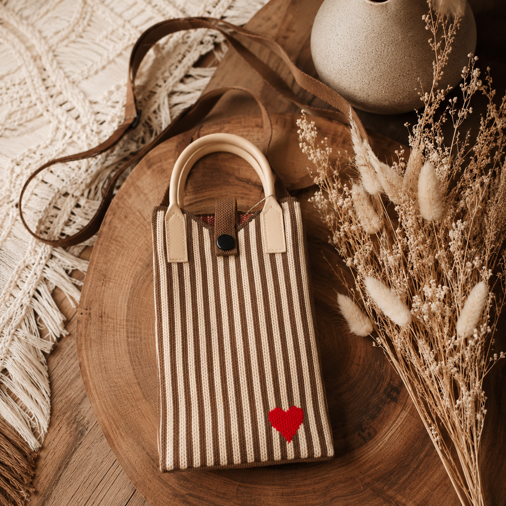Pixie Bag Corazón a Rayas Marrón