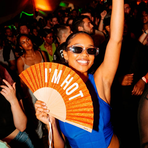 Abanico «I’m Hot» · Purpurina naranja · Fisura