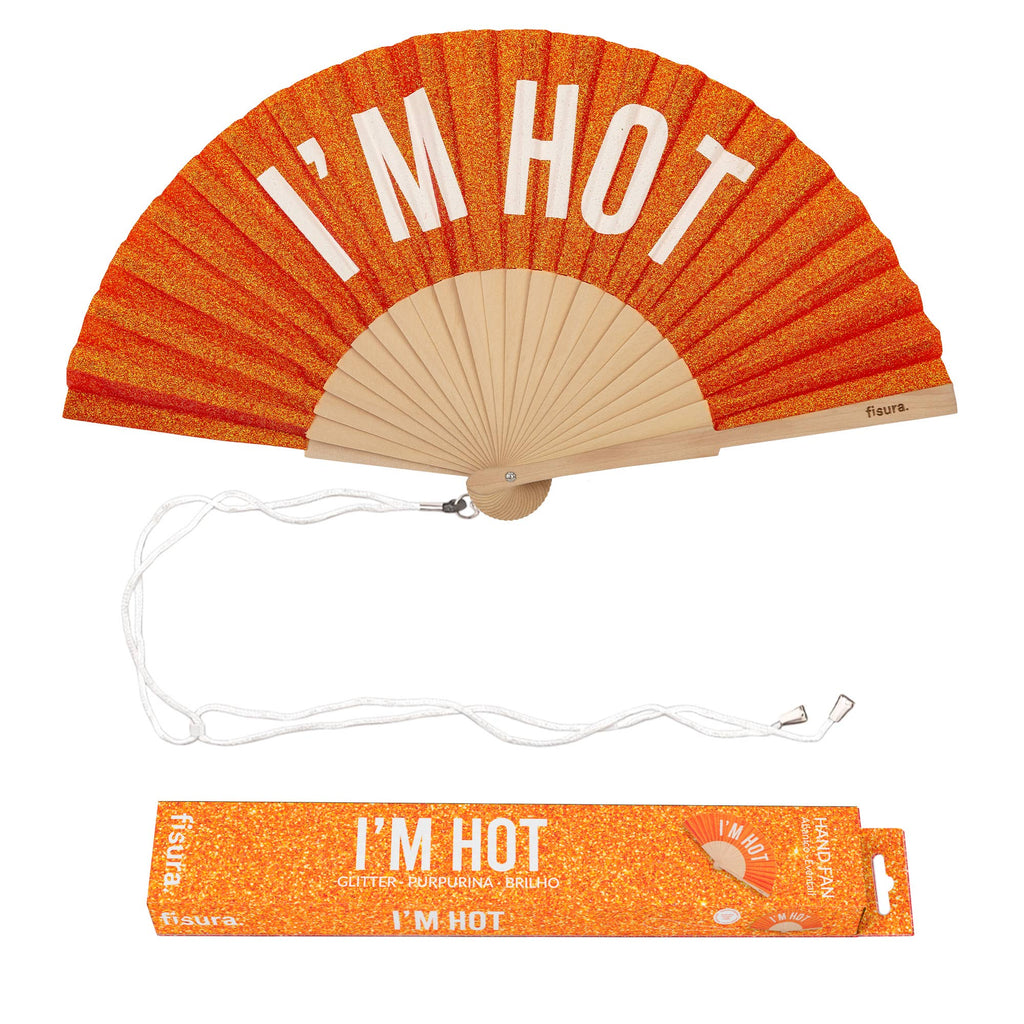 Abanico «I’m Hot» · Purpurina naranja · Fisura