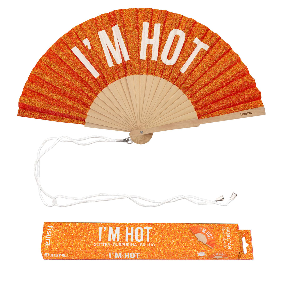 Abanico «I’m Hot» · Purpurina naranja · Fisura