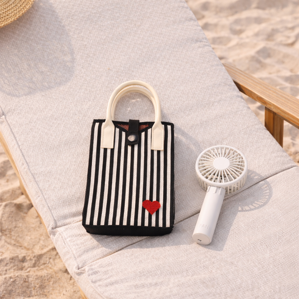 Pixie Bag Corazón Rayado Negro