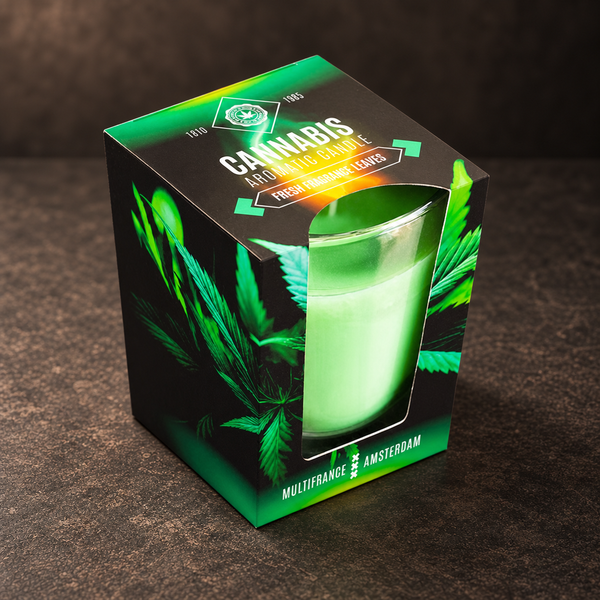 Vela aromática cannabis hojas frescas