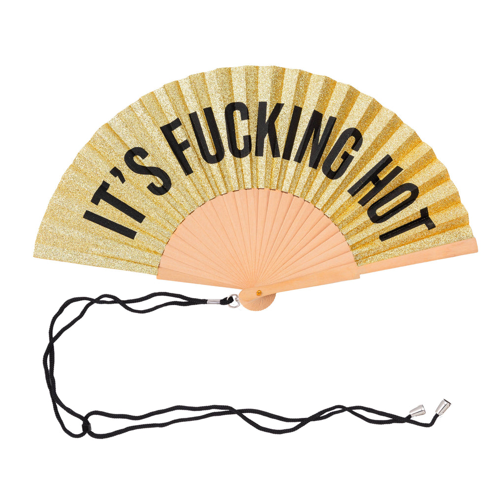 Abanico «It’s Fucking Hot» · Purpurina dorada · Fisura