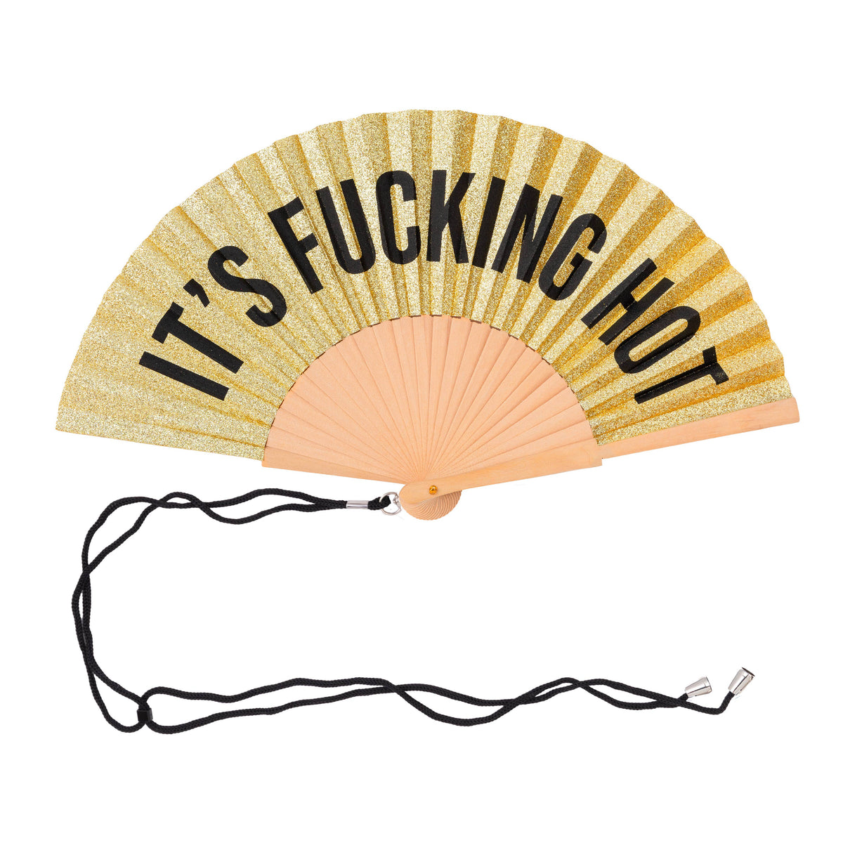 Abanico «It’s Fucking Hot» · Purpurina dorada · Fisura