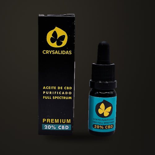 Aceite Full Spectrum (20% CBD), sobre fondo oscuro Estudio.