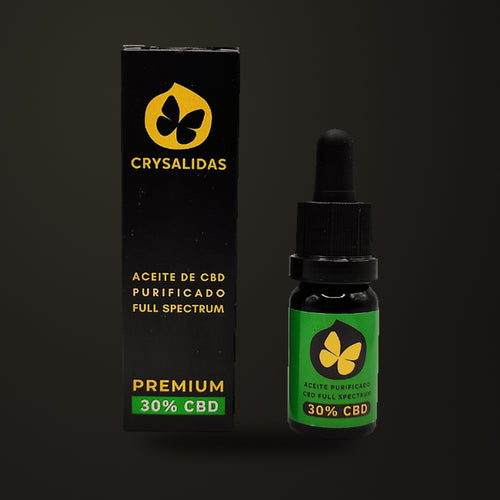 Aceite Full Spectrum (30% CBD), sobre fondo oscuro Estudio.