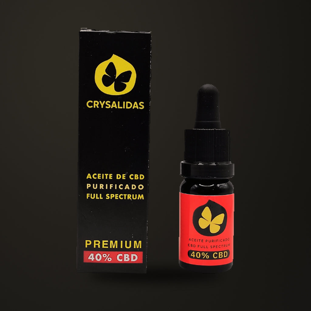 Aceite Full Spectrum (40% CBD), sobre fondo oscuro Estudio.