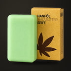 Jabón de cáñamo y karité Hanf & Natur · 100 g, sobre fondo oscuro Estudio.