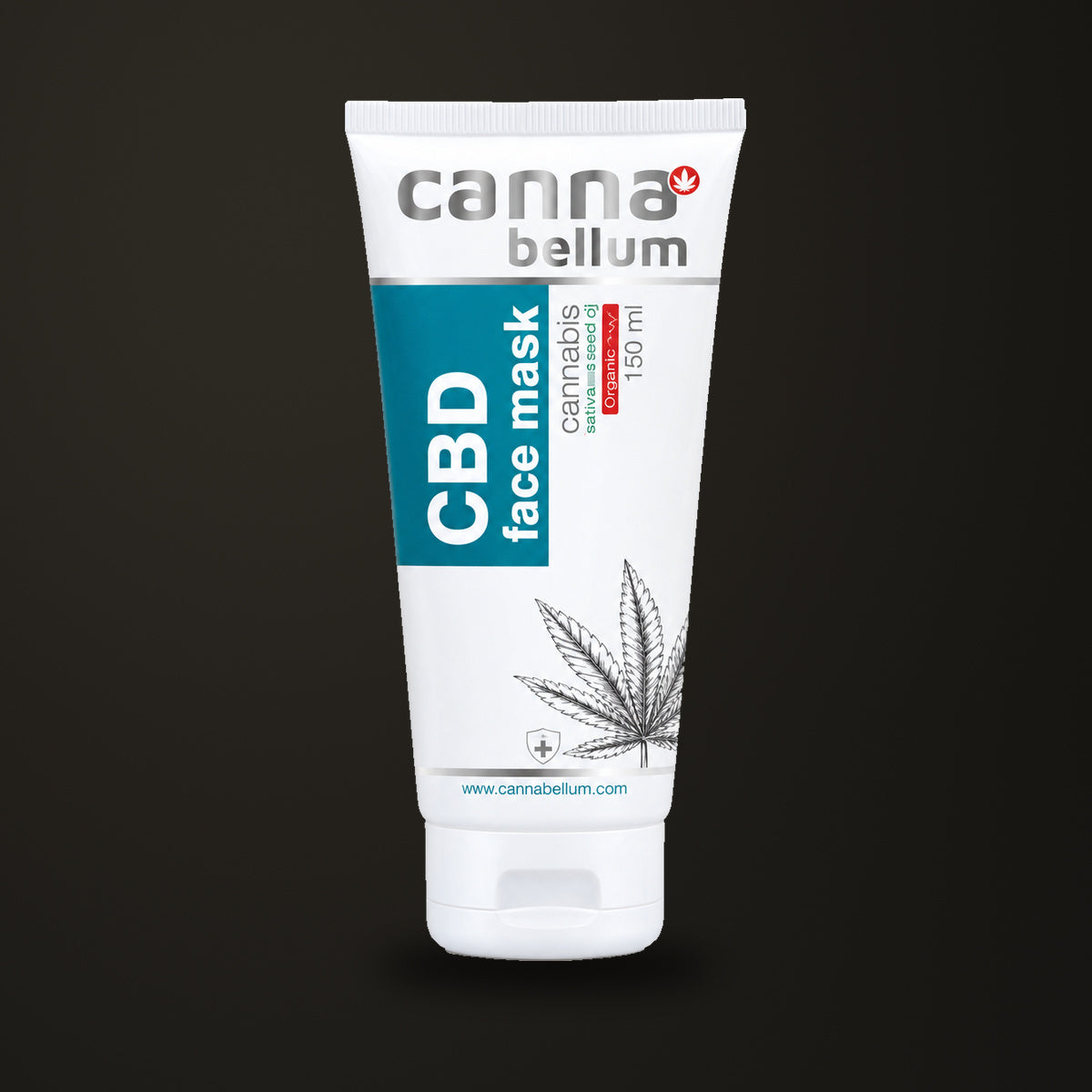 Mascarilla facial Cannabellum CBD · 150 ml, sobre fondo oscuro Estudio.