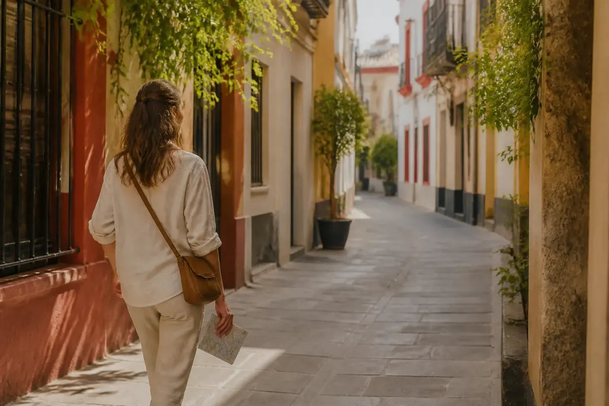 Una viajera recorriendo Sevilla sin equipaje